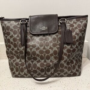 Coach PVC Ward Signature Tote Large Purse Bag Logo Brown